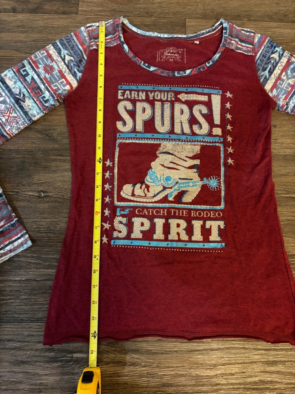 NWOT Women’s Western Panhandle Long Sleeve Earn Your Spurs Rodeo Spirit Size M - Picture 4 of 7